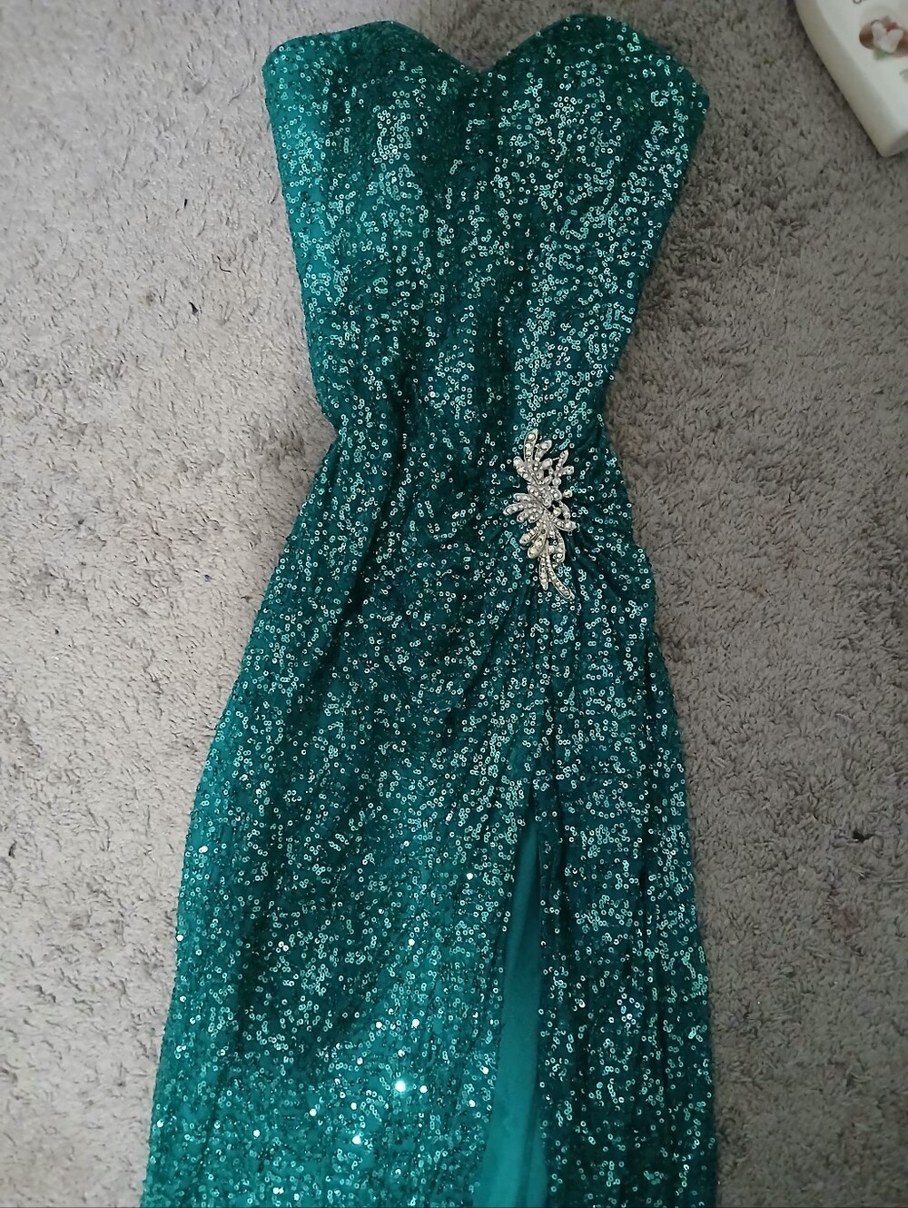 La Femme Rare Maxi Prom Dress With Brooch